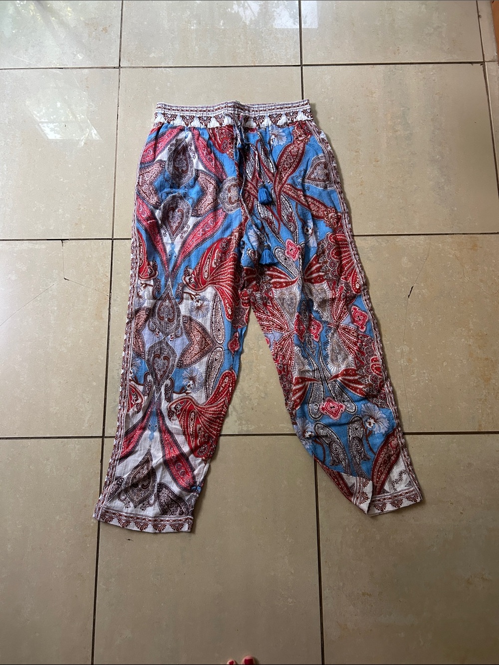 Casual Paisley Print Lounge Pants - Red & Blue FARMRIO